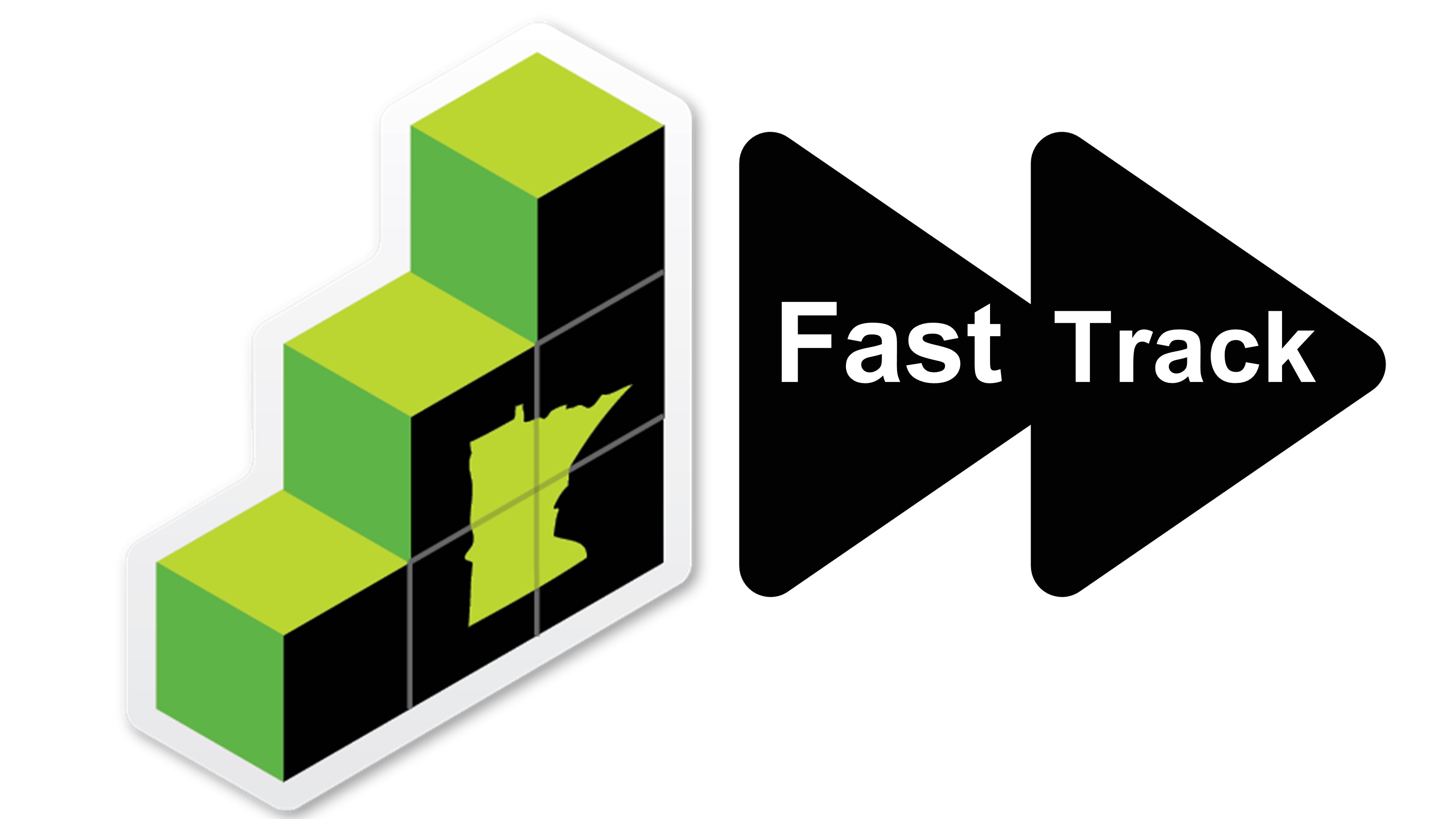 GreenStep Fast Track Cohort logo with MN GreenStep logo and a double arrow that says "fast track"