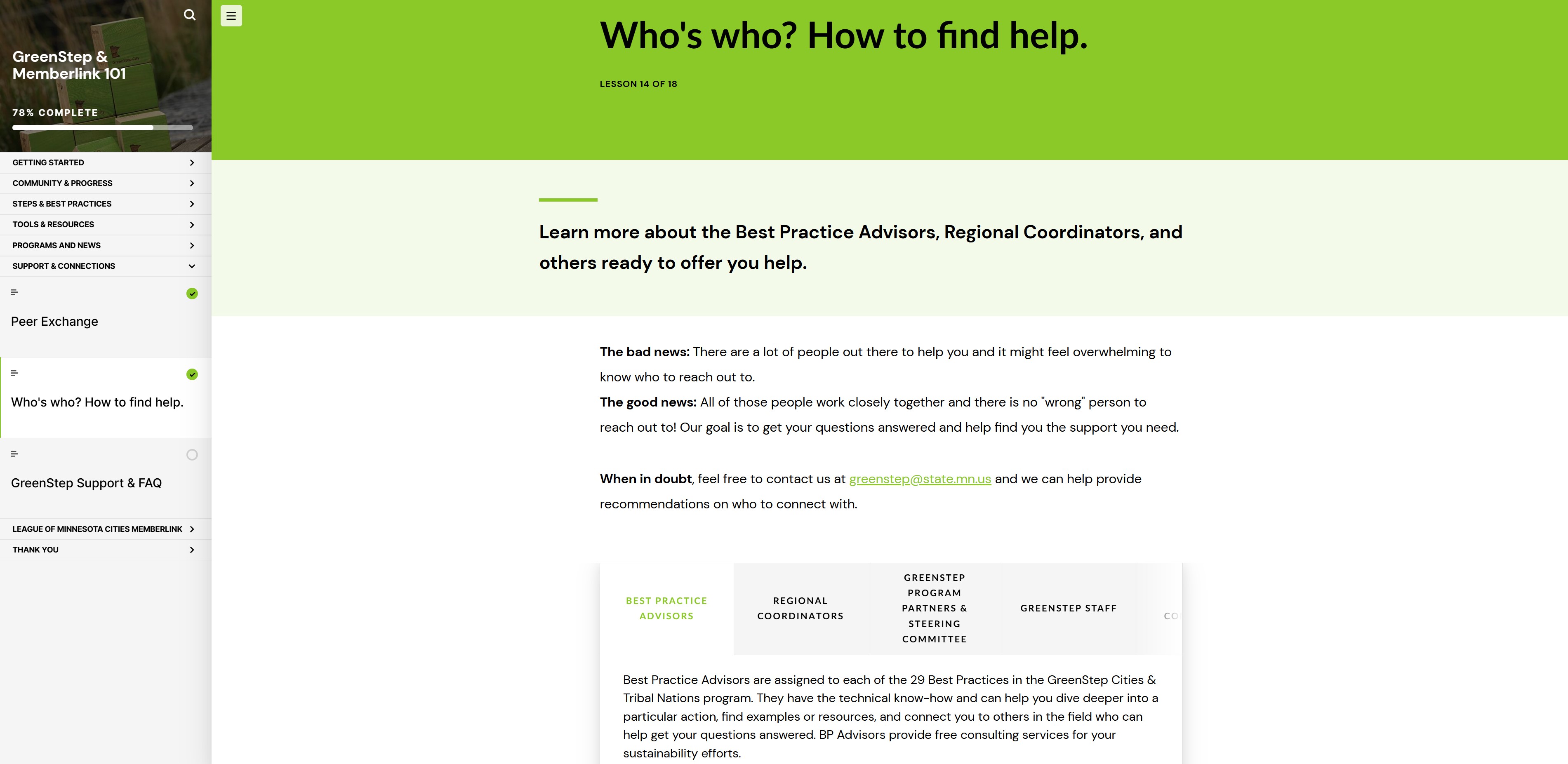 Screenshot of the GreenStep 101 webpage